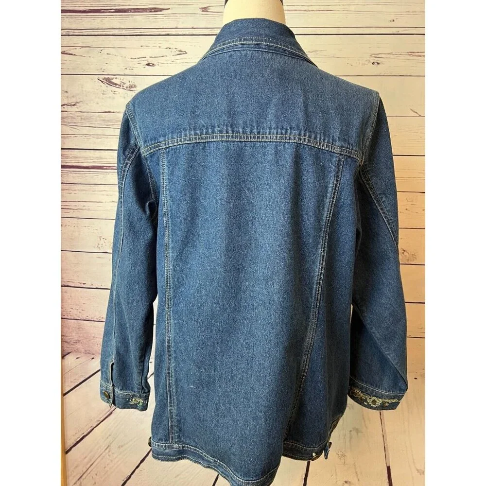 Denim & Co Jean Jacket Plus size 1X Trucker Coat Bling Cotton Y2K 90s - Picture 4 of 9